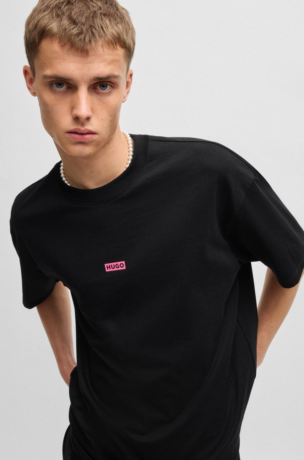 HUGO - Loose-fit T-shirt in cotton with rear logo artwork - Black Product Image