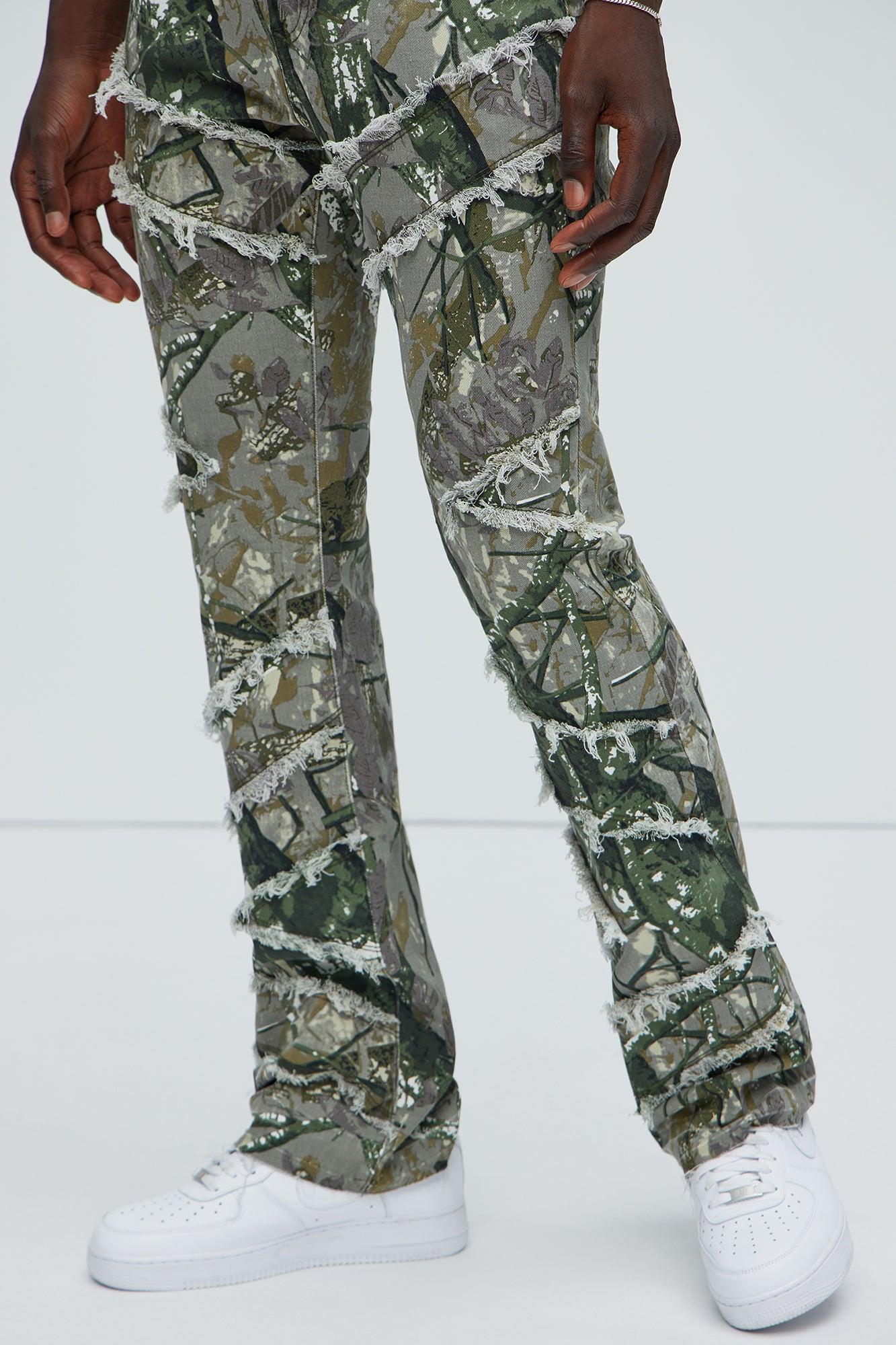 All Over Fray Stacked Skinny Flare Jeans - Green/combo Product Image