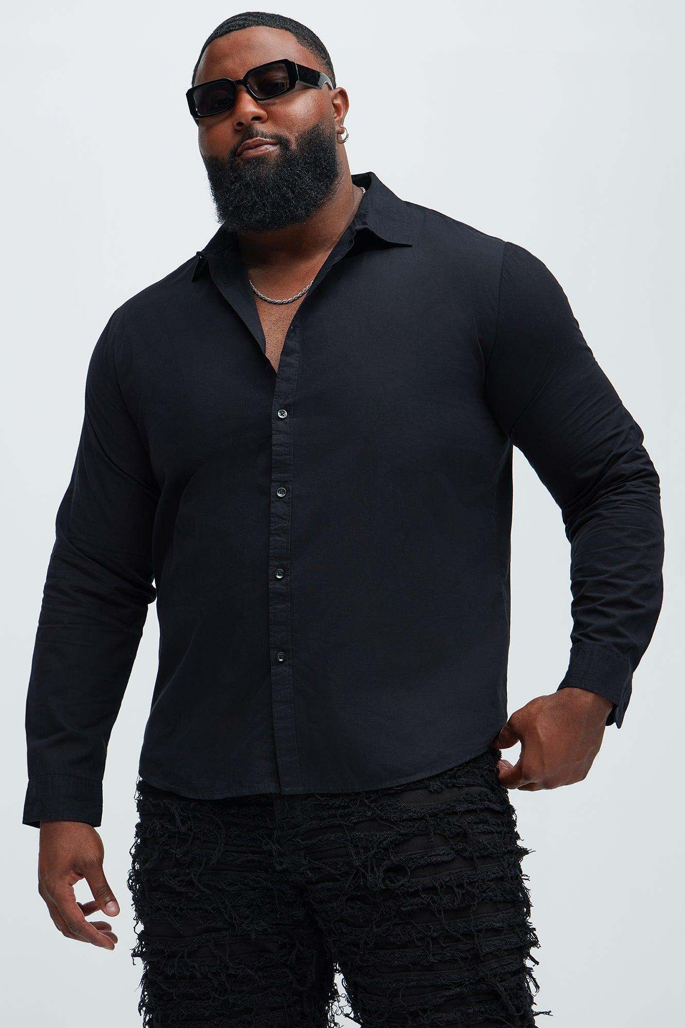 Ryland Cotton Long Sleeve Button Up Shirt - Black Product Image