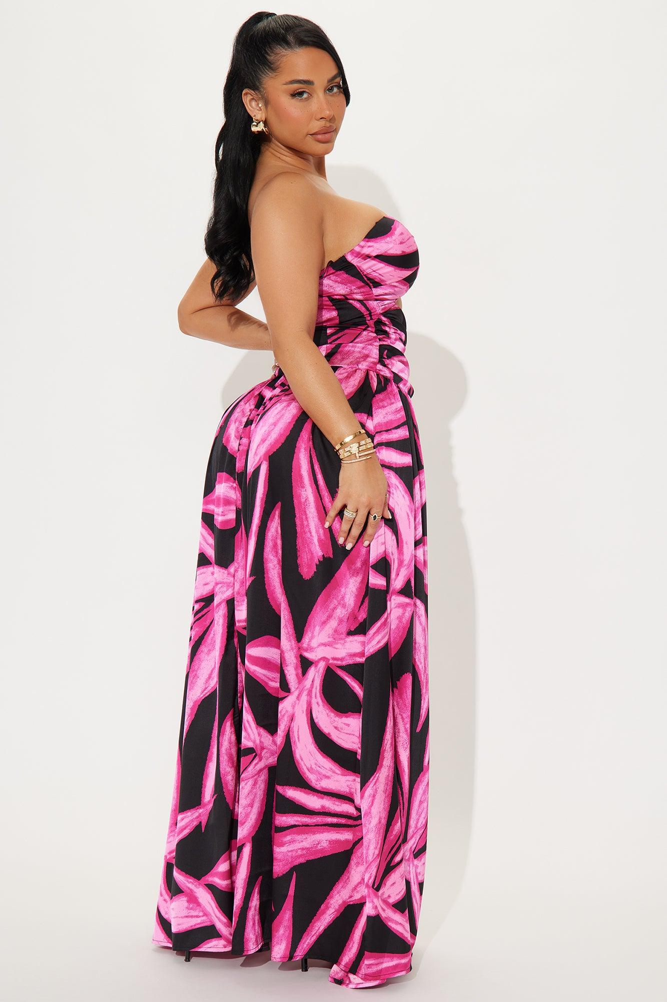 Nikki Satin Printed Maxi Dress - Hot Pink/combo Product Image