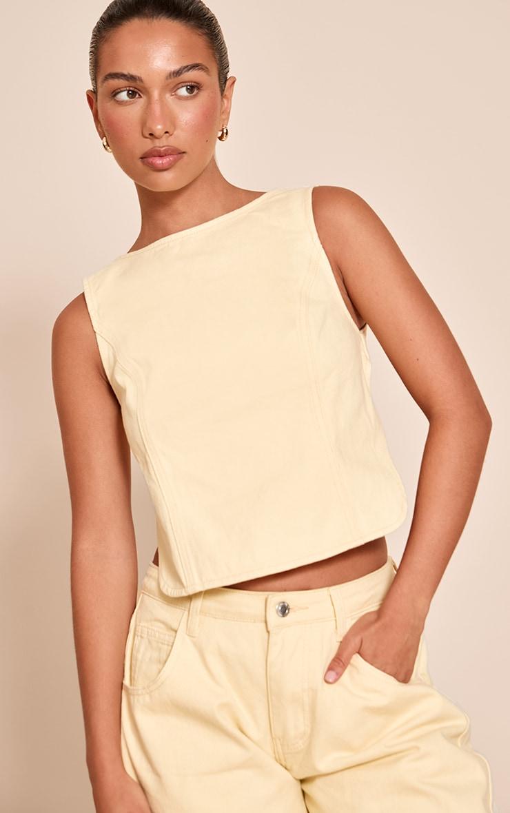 Butter Cream Tie Back Sleeveless Denim Top Product Image