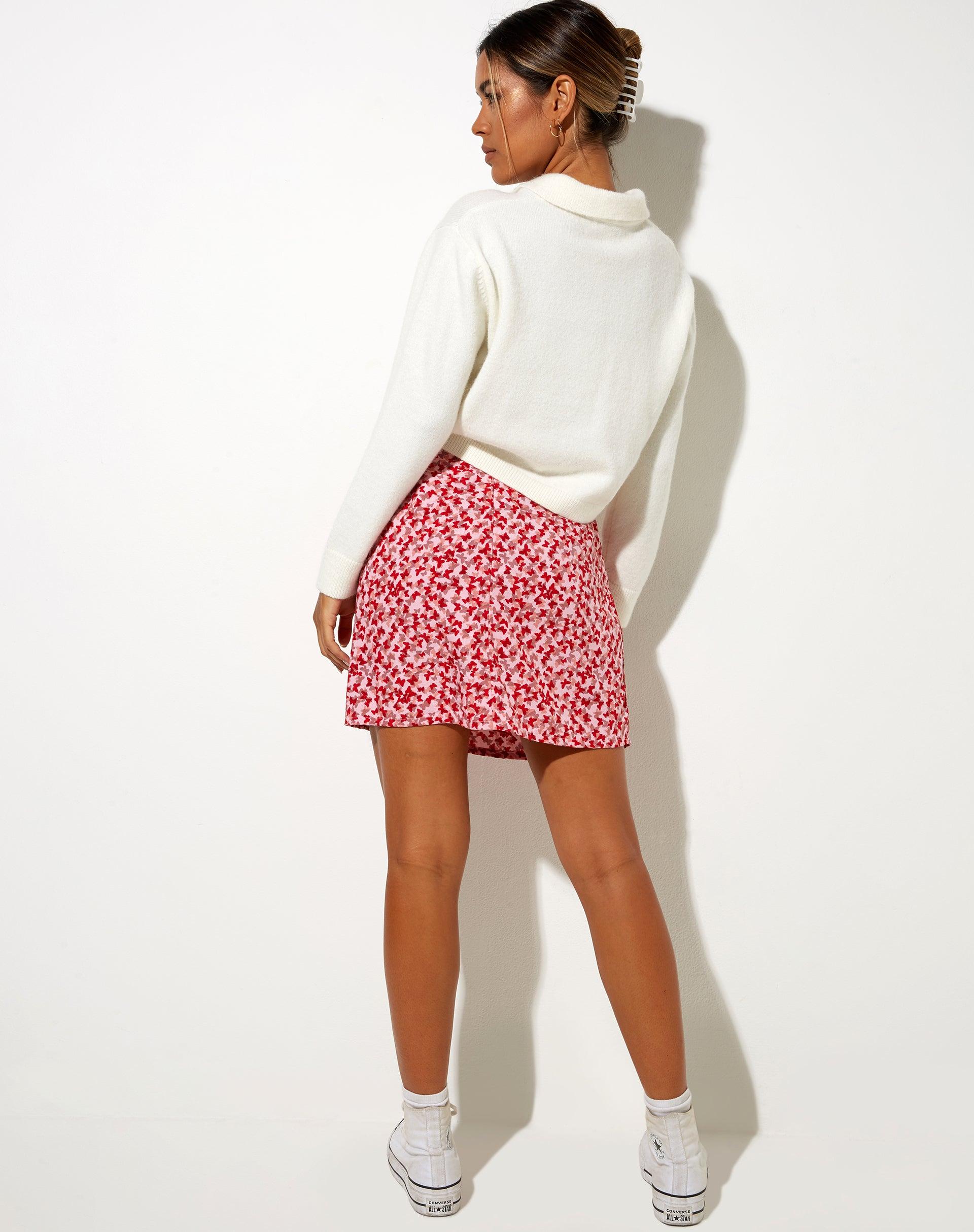 Sheny Mini Skirt in Ditsy Butterfly Peach and Red Product Image
