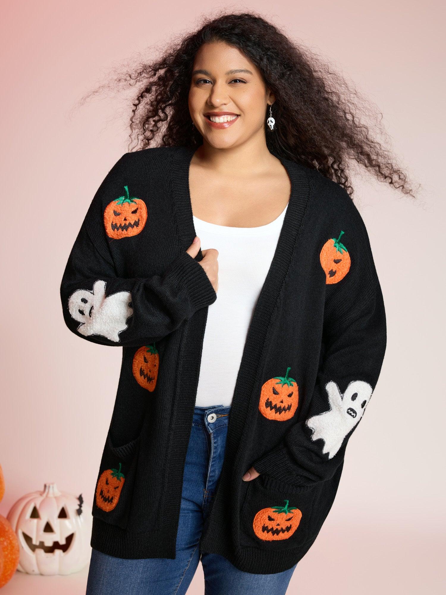 Pumpkin Ghost Embroidery Open Cardigan Female Product Image