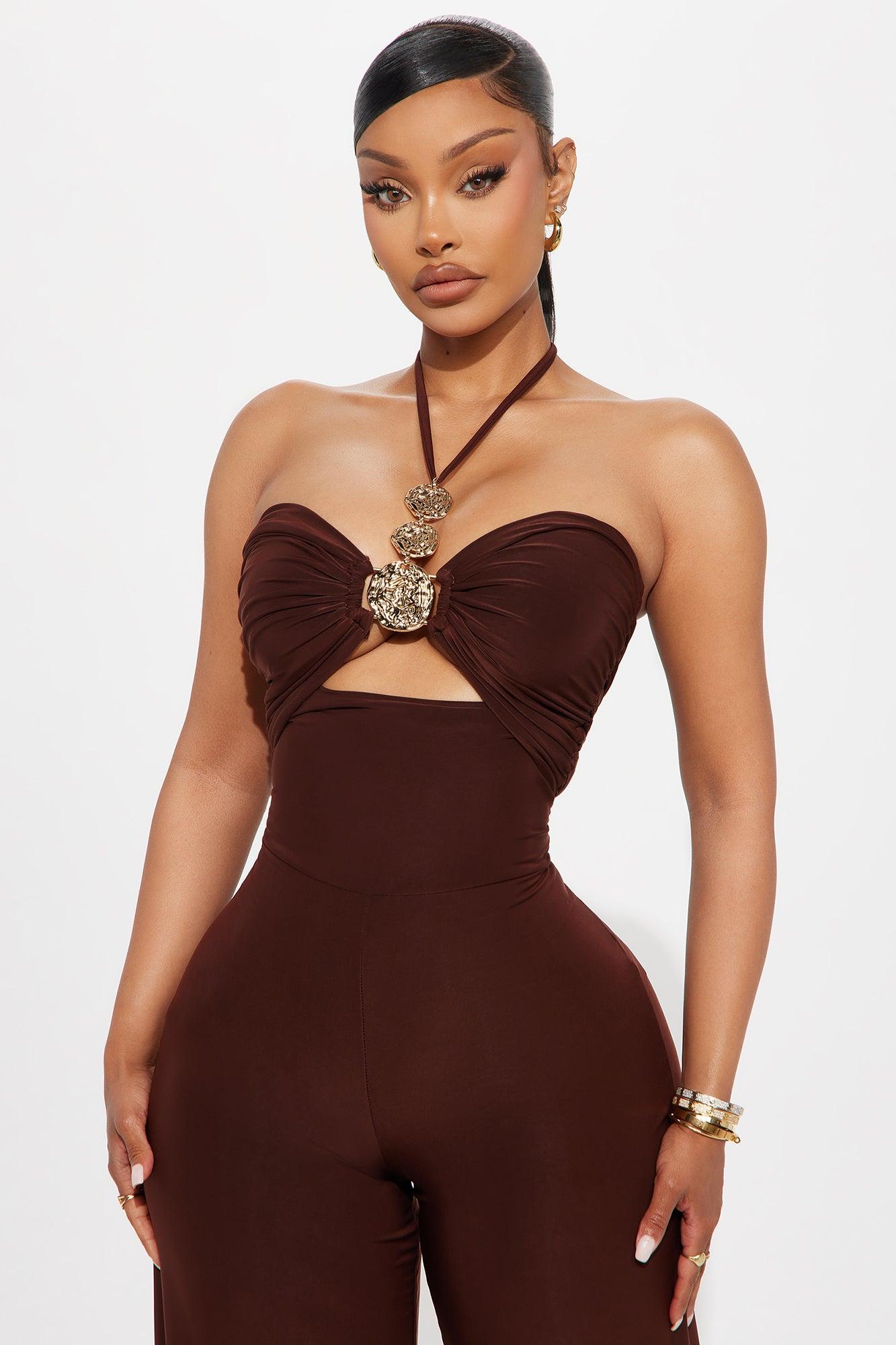 Marina Halter Wide Leg Jumpsuit - Brown Female Product Image