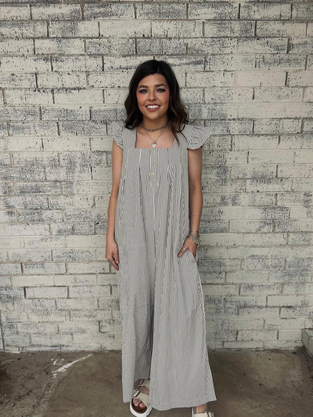 Oatmeal Pinstripe Jumpsuit Product Image