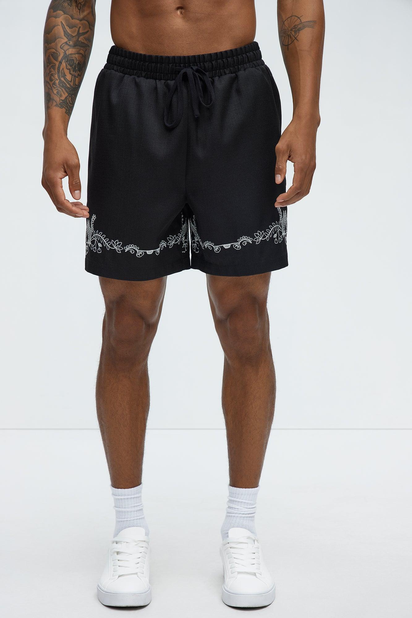 Vine Border Embroidered Shorts - Black Product Image