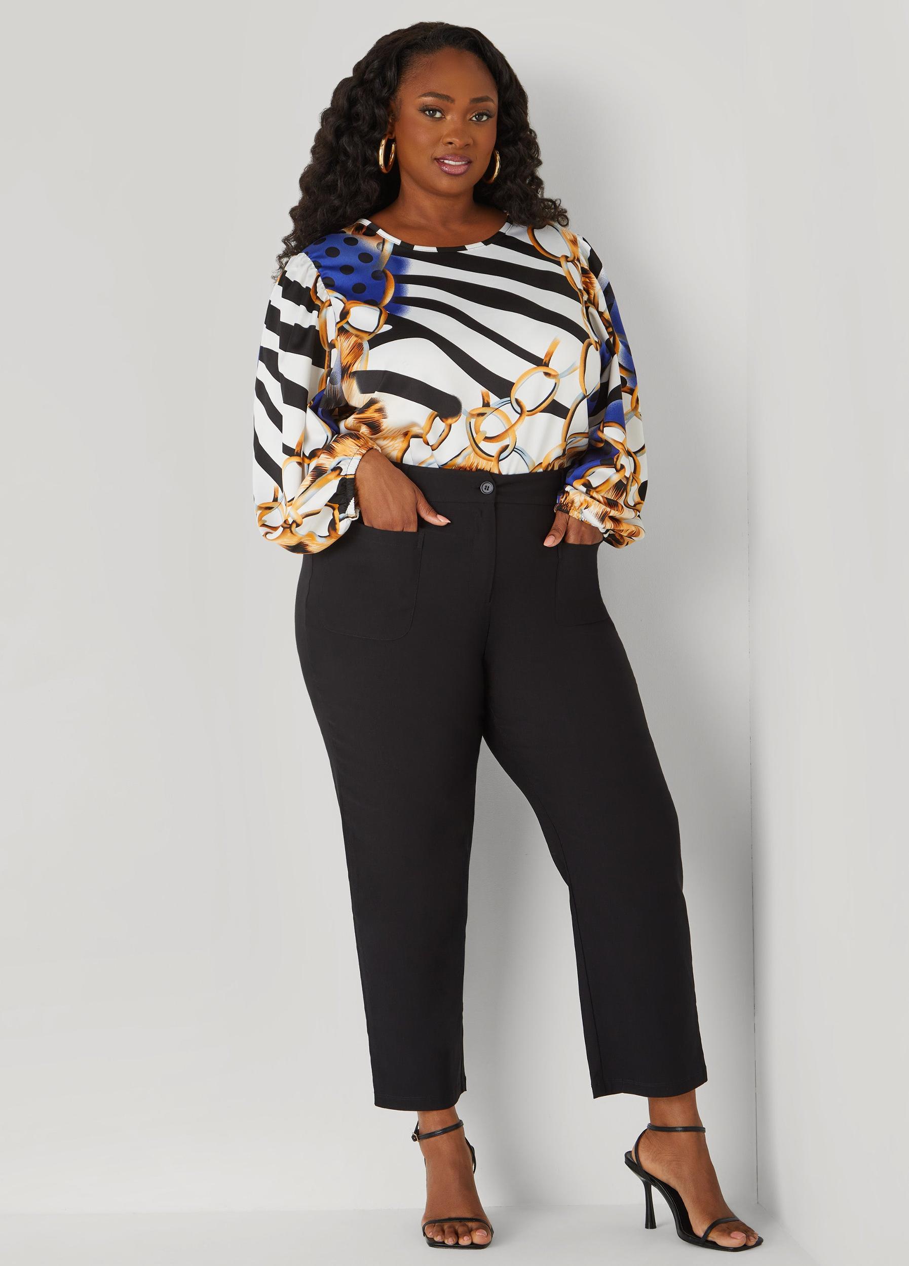 Plus Size Printed Satin Blouse Ashley Stewart Product Image