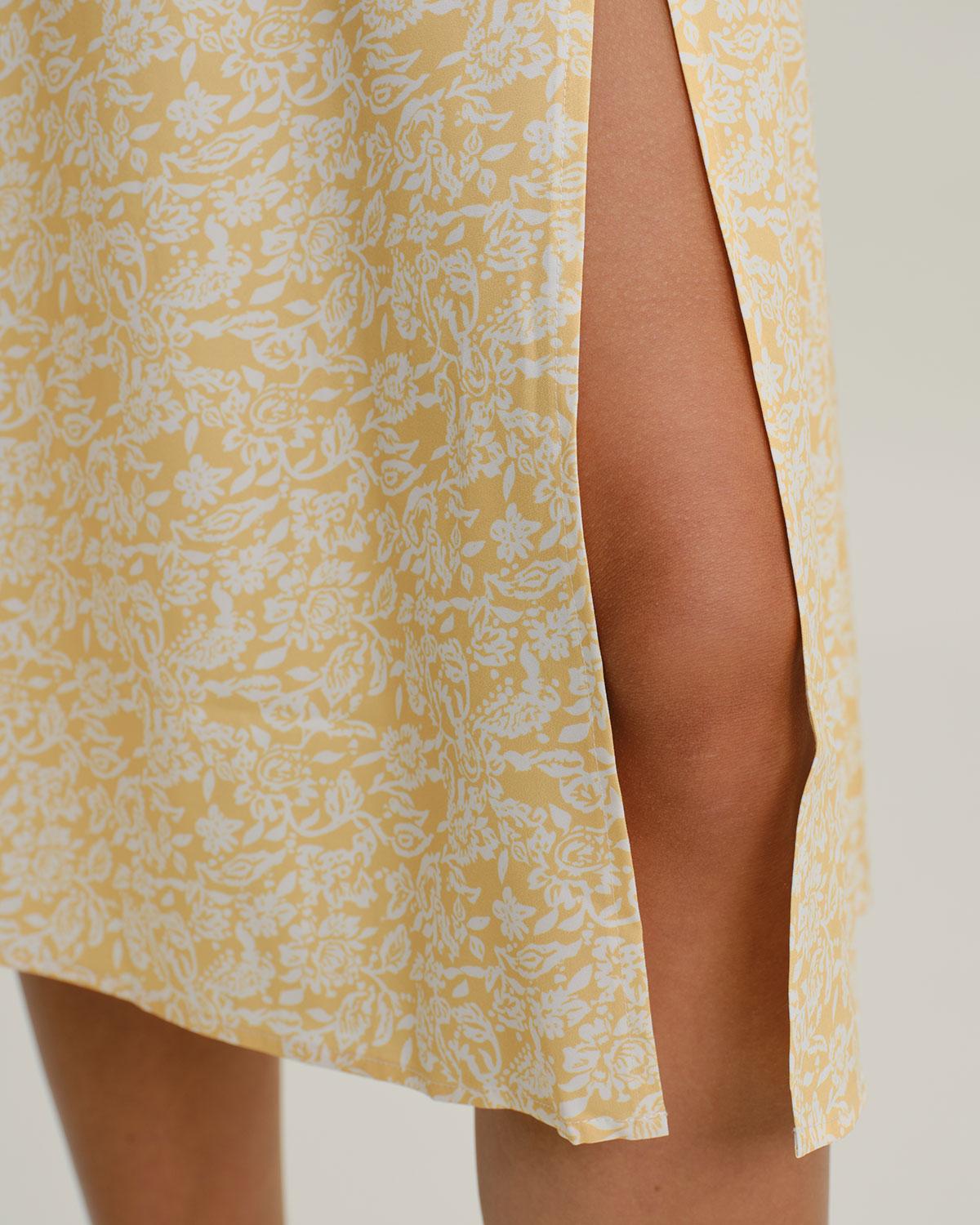 Yellow Floral Backless Slip Midi Dress Product Image