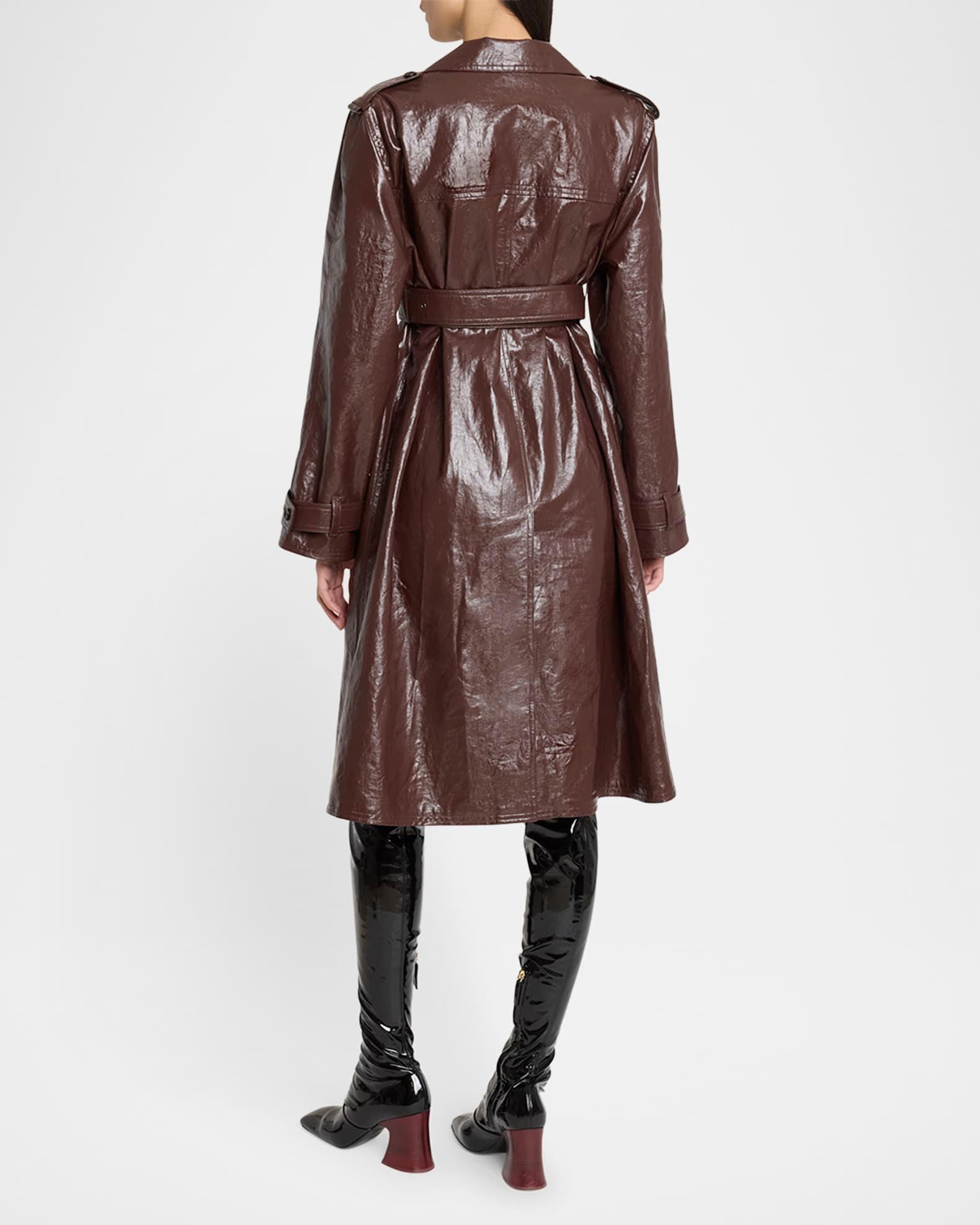 Belted Shiny Coated Cotton Trench Coat Product Image