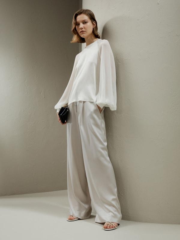 LILYSILK Women Silk Tops White Light and Soft Long Balloon Sleeves 100% Grade 6A Mulberry Silk Light and Soft XL Product Image