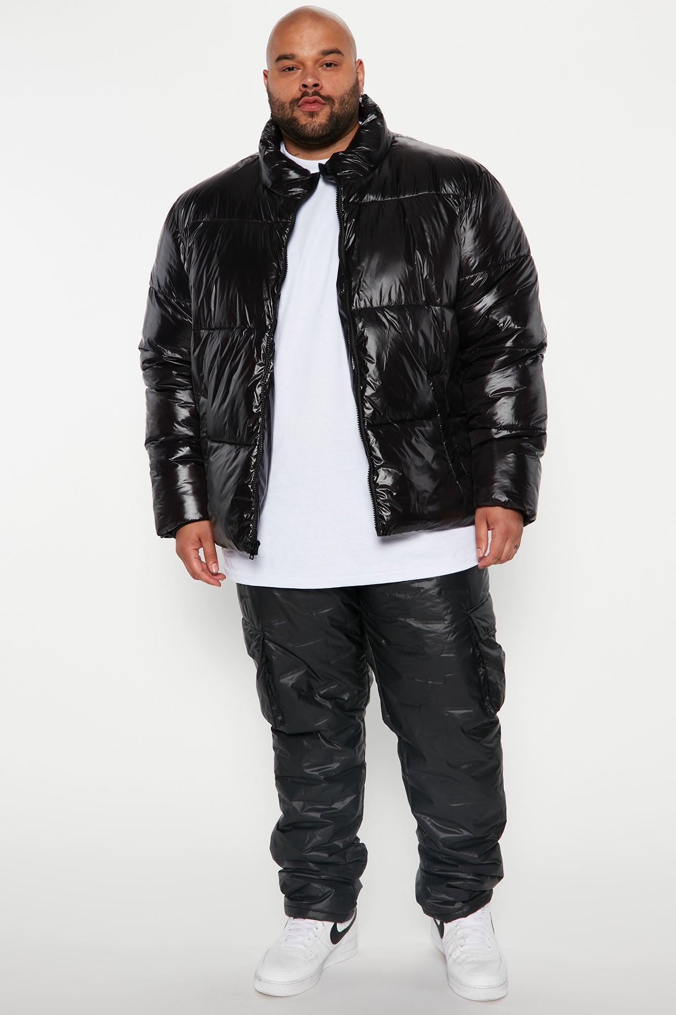 High Collar Gloss Puffer Jacket - Black Product Image