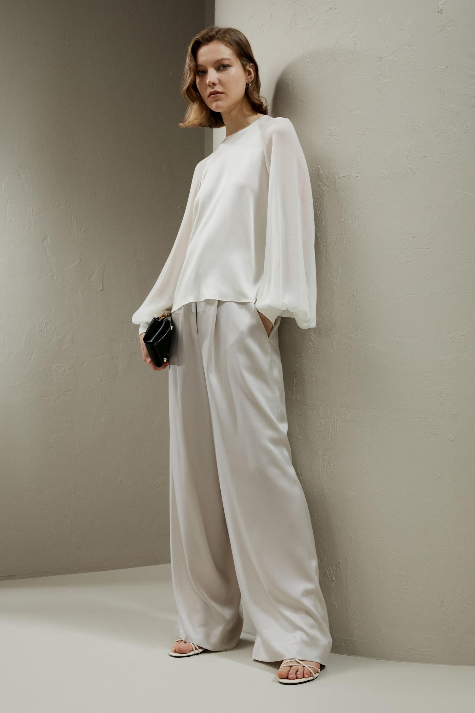 LILYSILK Women Silk Tops White Light and Soft Long Balloon Sleeves 100% Grade 6A Mulberry Silk Light and Soft XL Product Image