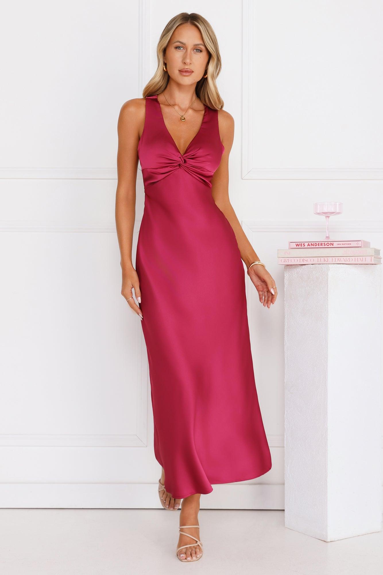 Doing The Most Satin Maxi Dress Burgundy Product Image