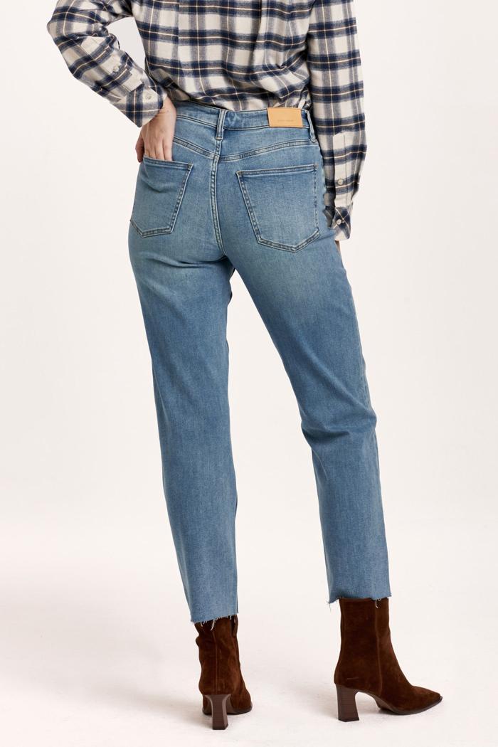 90S Straight Fit High Rise Fray Hem Jeans Artic Denim Product Image