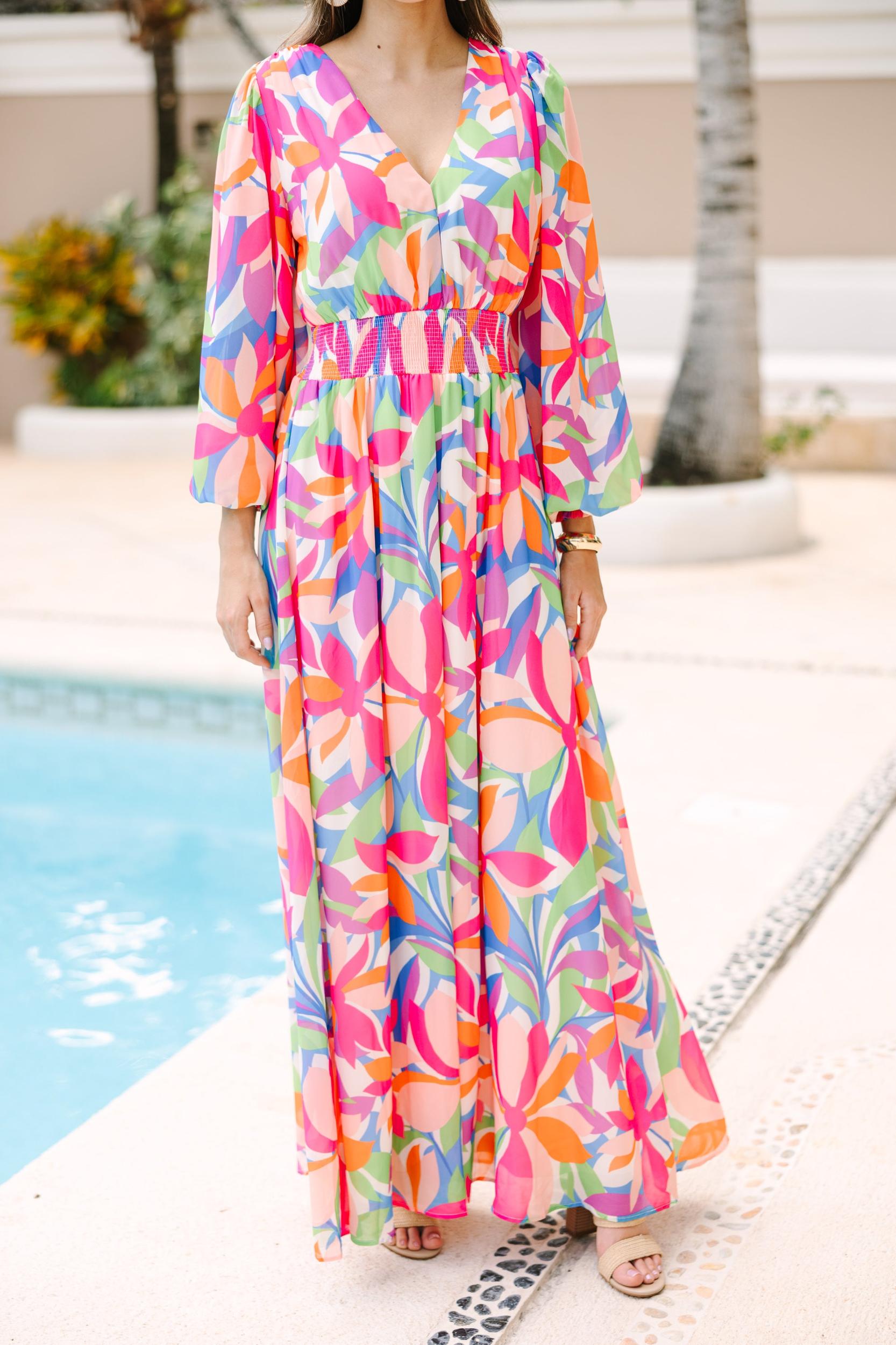 Just Imagine It Pink Abstract Maxi Dress Female Product Image