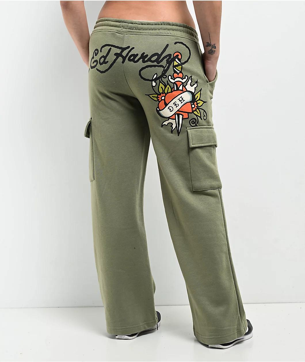 Ed Hardy Dragon Dagger Olive Cargo Sweatpants Product Image