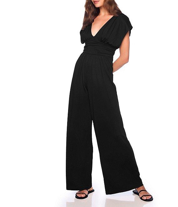 Susana Monaco Deep V-Neck Short Sleeve Wide-Leg Jumpsuit Product Image