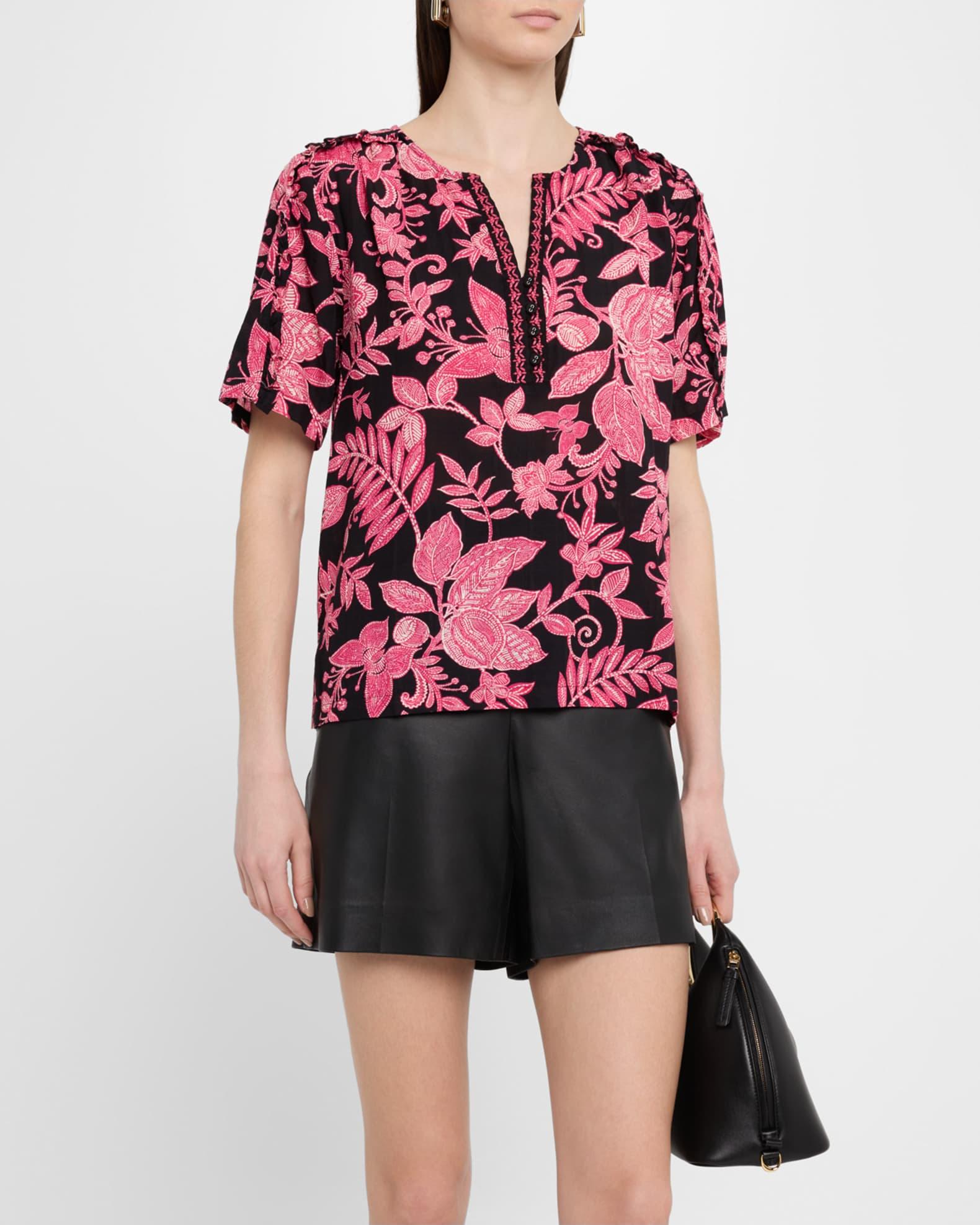 Floral-Print Ruffle Cotton Top Product Image