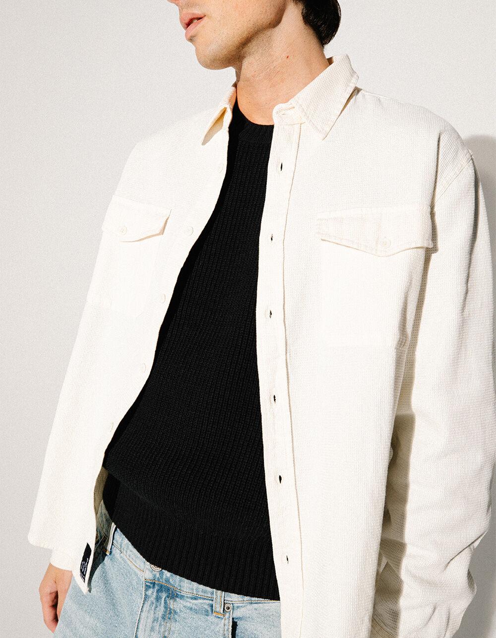 RSQ Mens Waffle Oversized Long Sleeve Button Up Shirt - DARK OLIVE Product Image