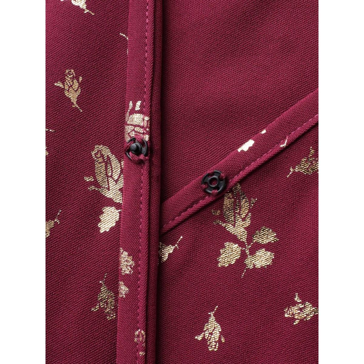 Plus Size Gold-Foil Shimmery Shirred-Waist Midi Dress Scarlet Women Overlapping Overlap Collar Half Sleeve Curvy BloomChic 28/5X Product Image