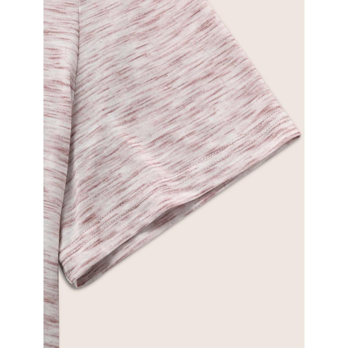 Plus Size Heather Curved High Low Hem Crew Neck T-shirt DustyPink Women Casual Non Round Neck Everyday T-shirts BloomChic 18-20/2X Product Image