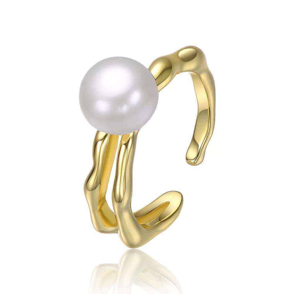 14k Gold Plated Simulated Pearl Curved Open Ring, Womens Gold Tone Product Image