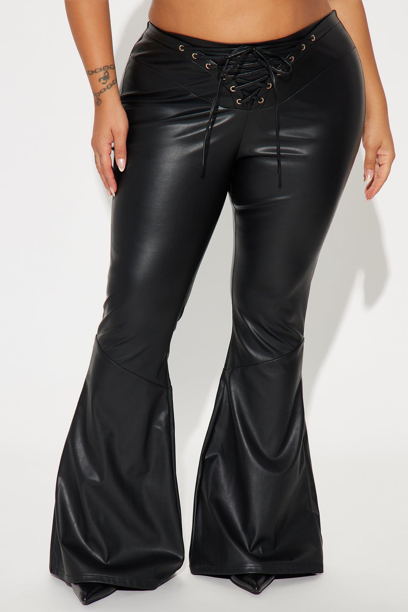 My Pleasure Faux Leather Flare Pant - Black Product Image