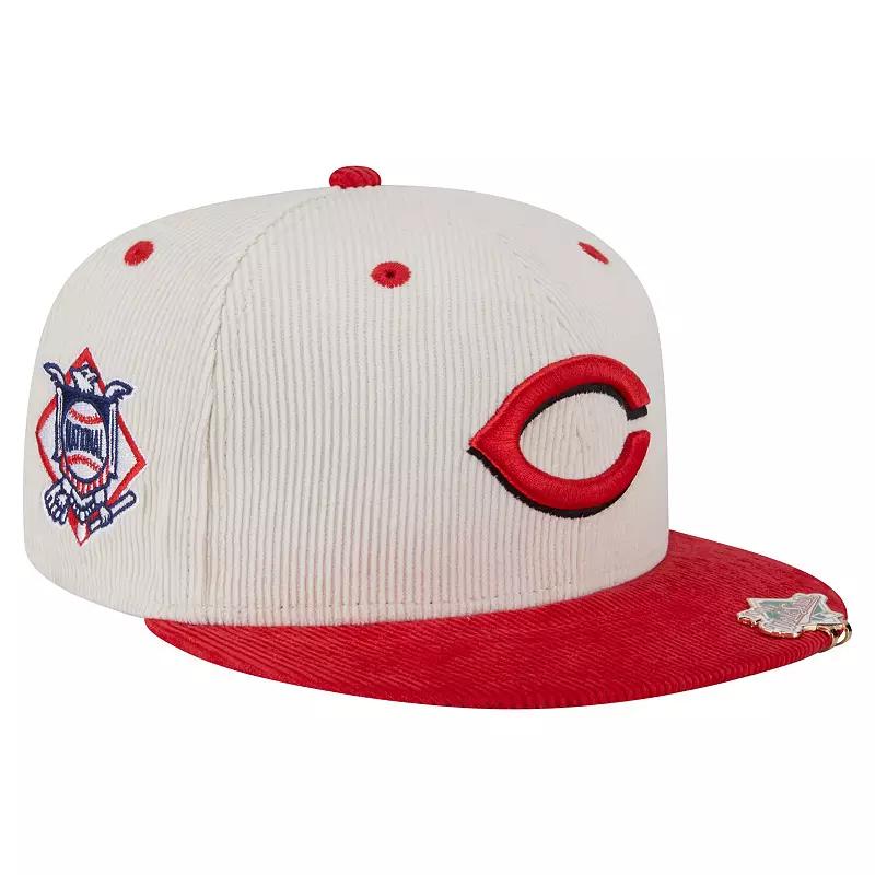 Men's New Era Cream/Red Cincinnati Reds Two-Tone Corduroy 59FIFTY Fitted Hat, Size: 7 1/8, Red Beige Product Image
