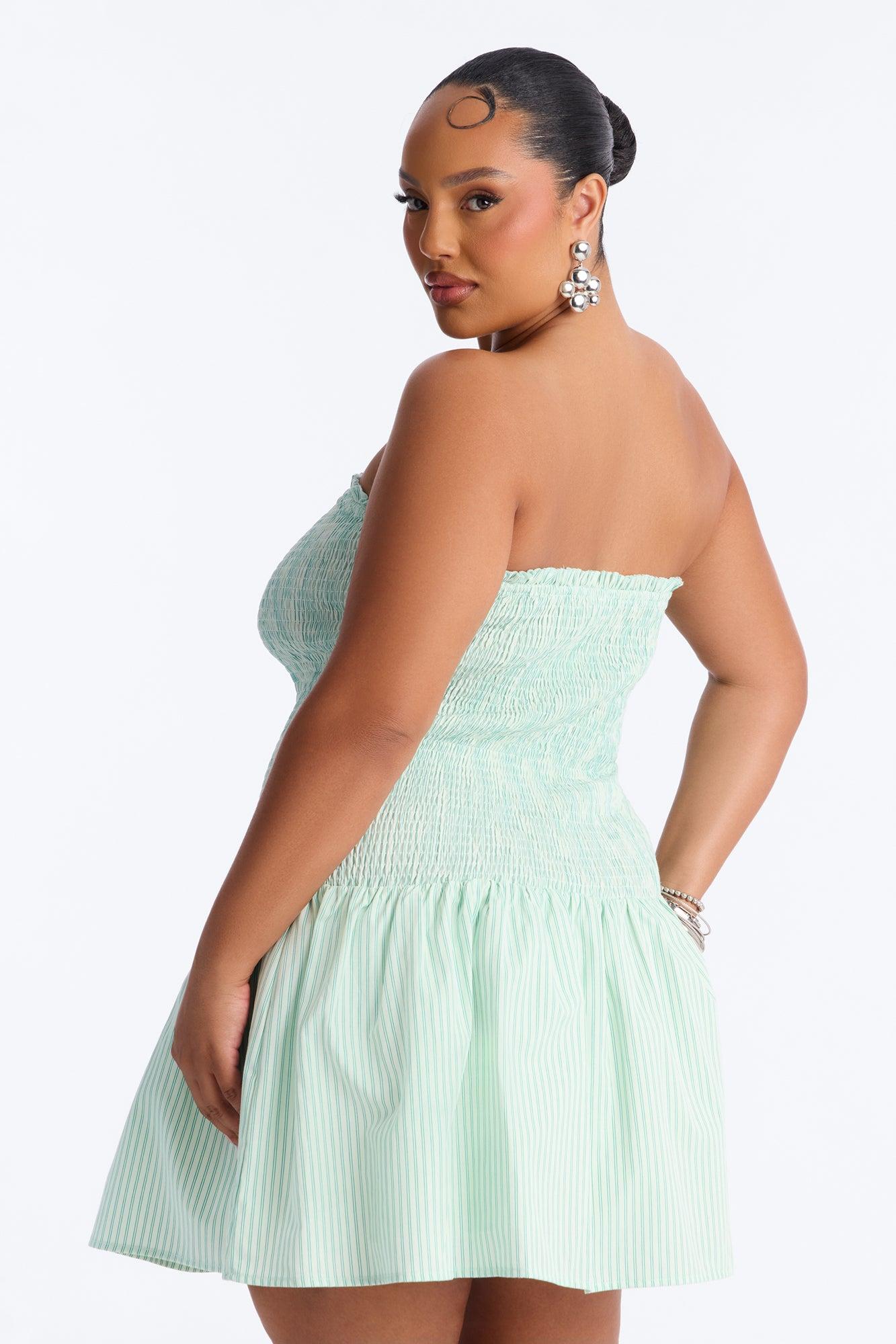 Sophia Smocked Twill Mini Dress - Mint Female Product Image