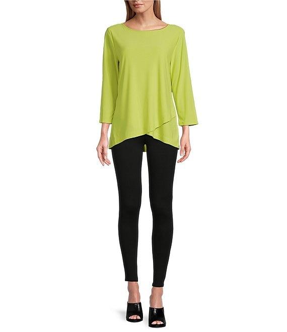 Slim Factor by Investments Crew Neckline High-Low Hem Back Button Top Product Image