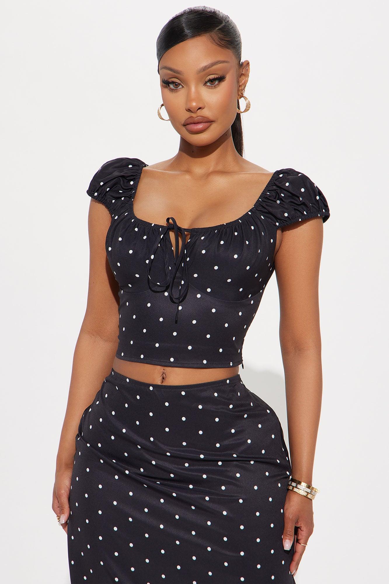 Lilah Polka Dot Skirt Set - Black Product Image