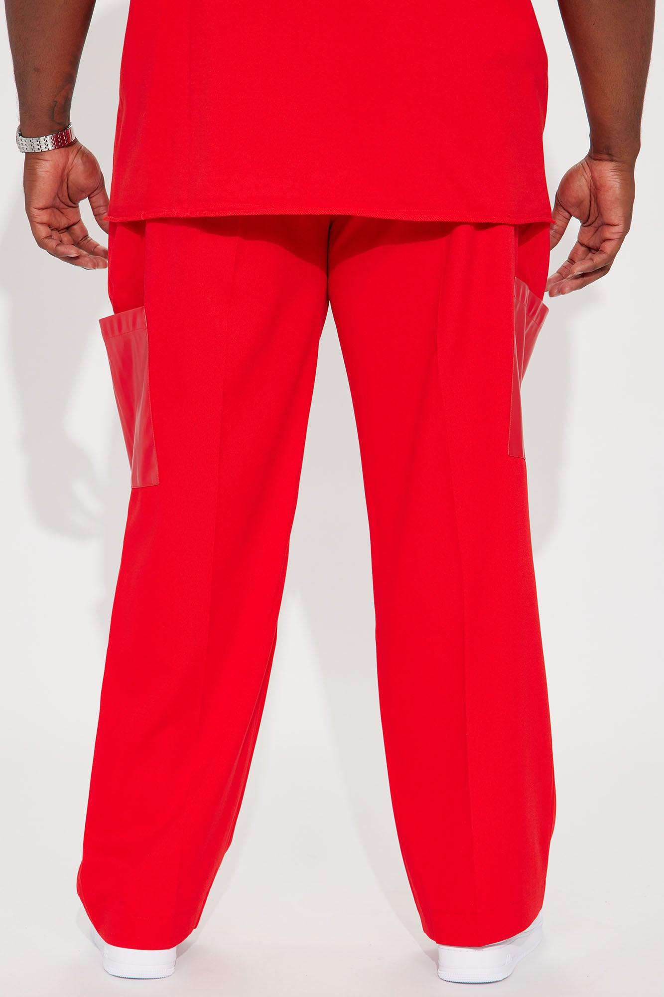 Rodeo PU Pocket Gabardine Slim Trousers - Red Product Image