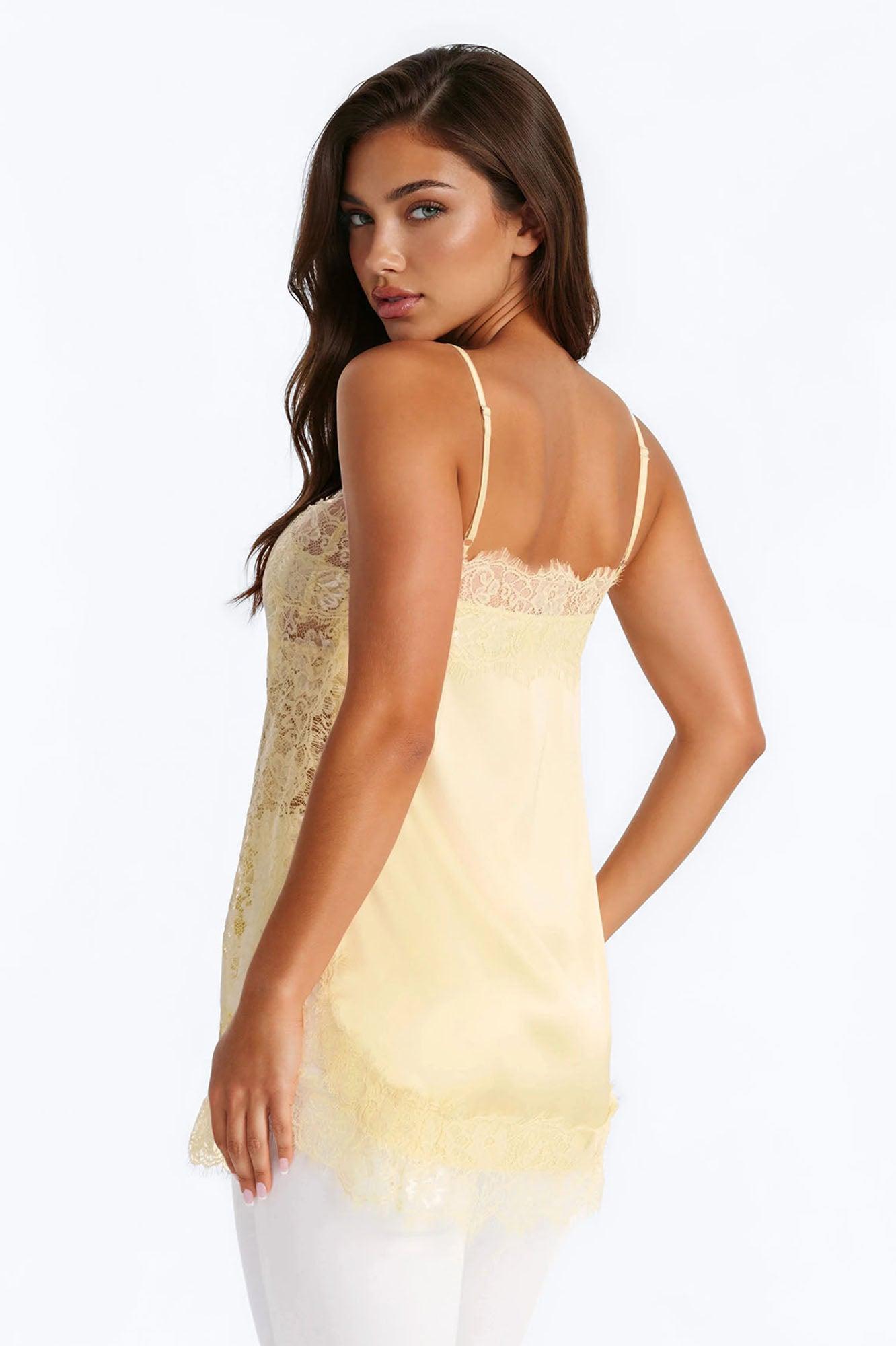 No Filter Needed Lace Trim Satin Top - Butter Yellow Female Product Image