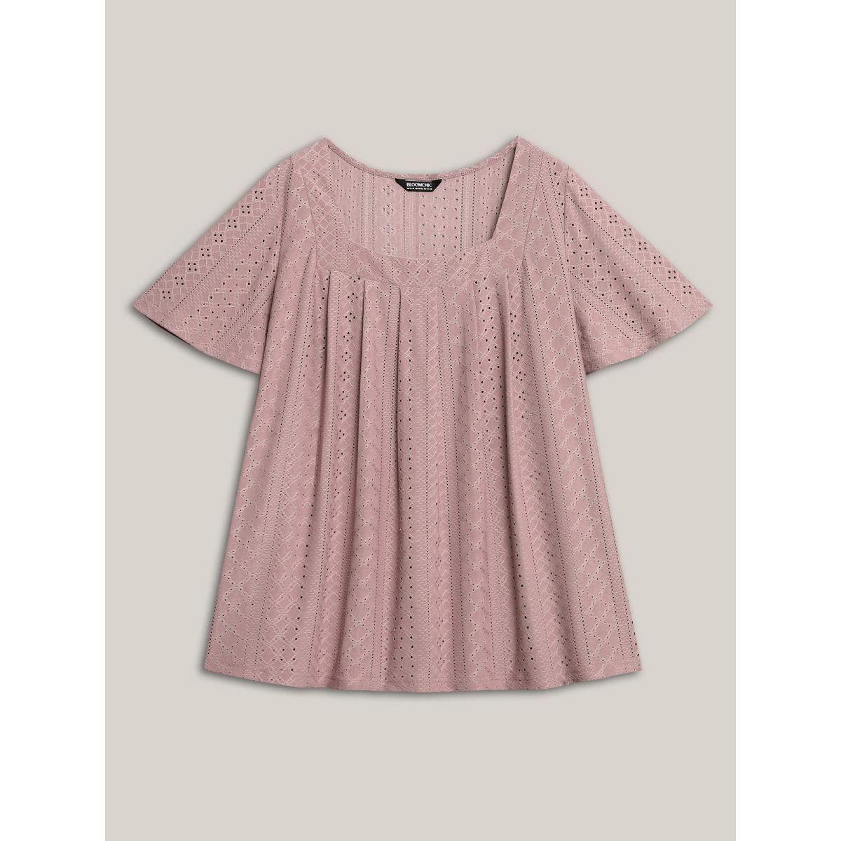 Plus Size Textured Cut-Out Square Neck Shirt DustyPink Women Leisure Texture Square Neck Casual T-shirts BloomChic 26/4X Product Image