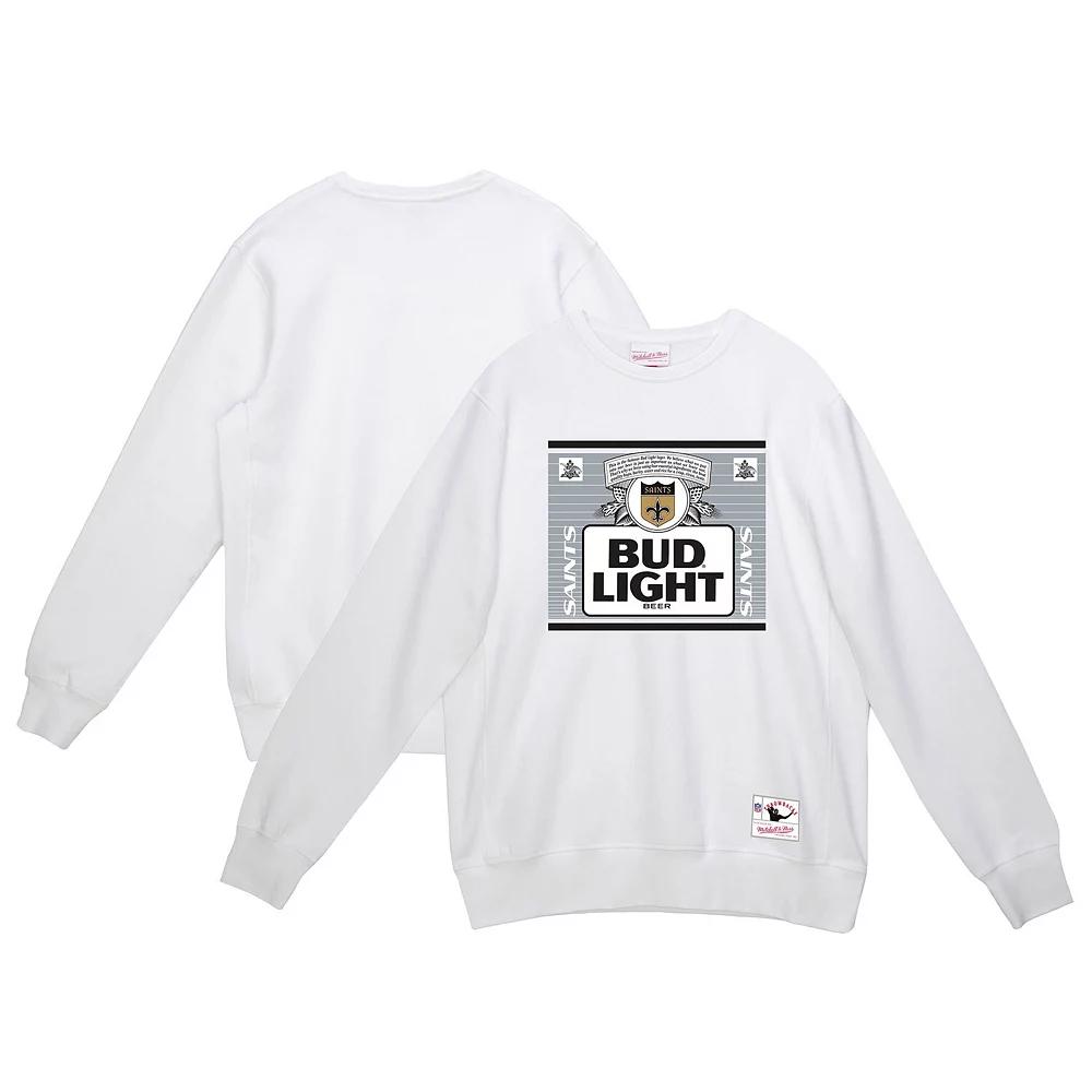 Men's Mitchell & Ness x Bud Light White New Orleans Saints The Crest Pullover Sweatshirt,  Product Image