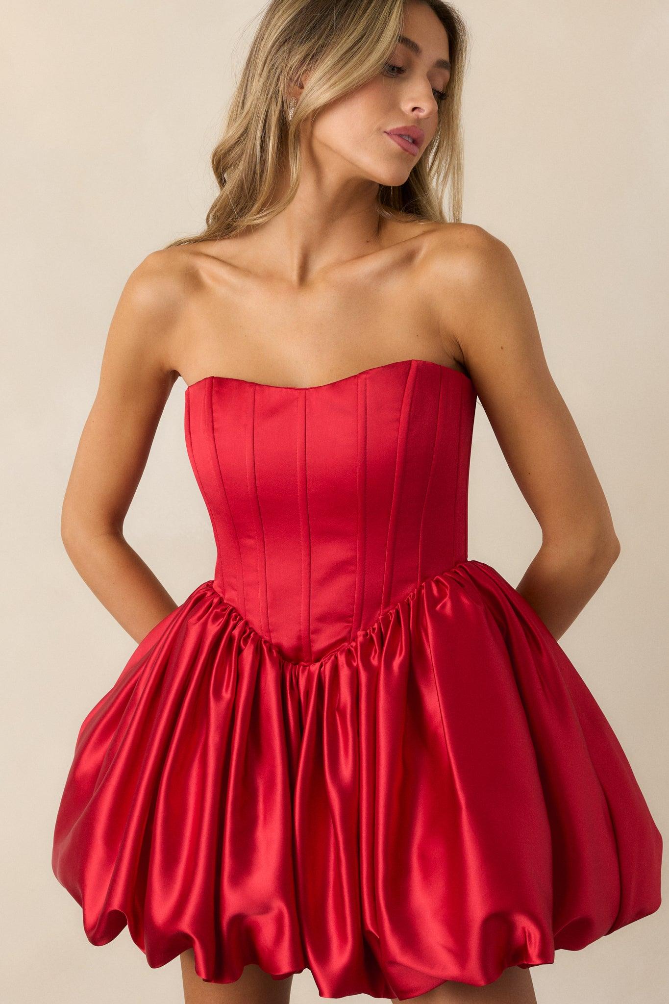 Love Letters Red Corset Bubble Mini Dress Product Image