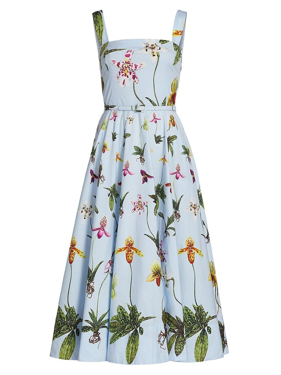 Womens Floral Cotton Belted Midi-Dress Product Image