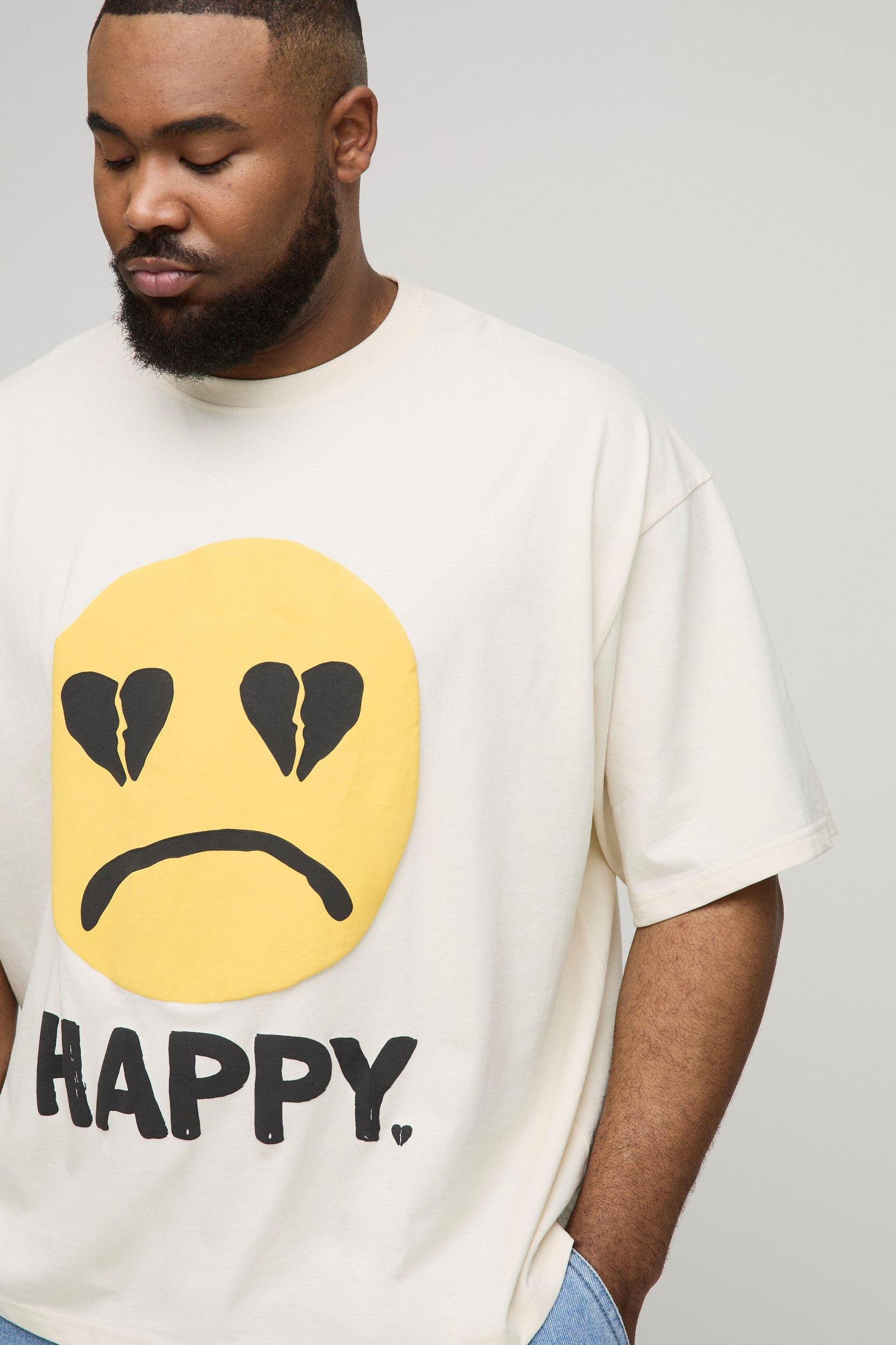 Plus Oversized Boxy Smiley Puff Print T-shirt | boohooMAN USA Product Image