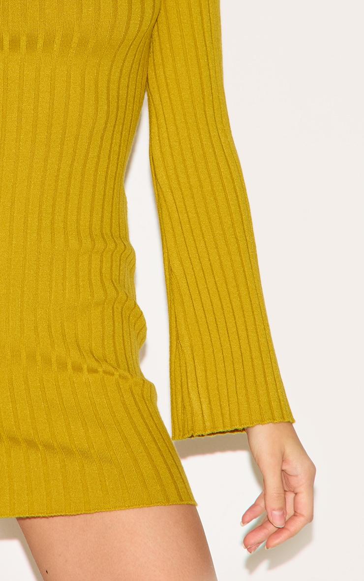 Olive Ribbed Knit Mini Dress Product Image