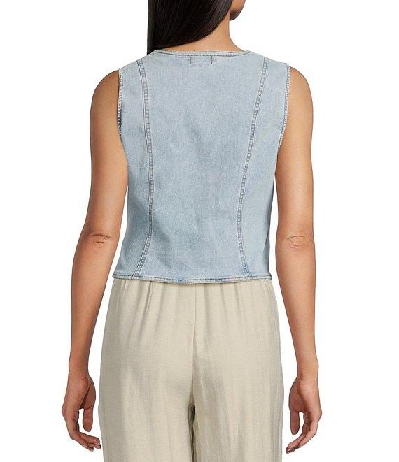Blu Pepper Denim V-Neck Button Front Vest Top Product Image