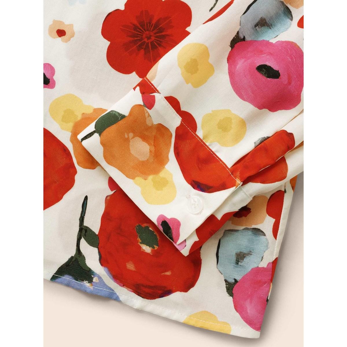 Plus Size Multicolor Contrast Floral Shirt Collar Blouse Women Elegant Long Sleeve Shirt collar Everyday Blouses BloomChic 18-20/2X Product Image