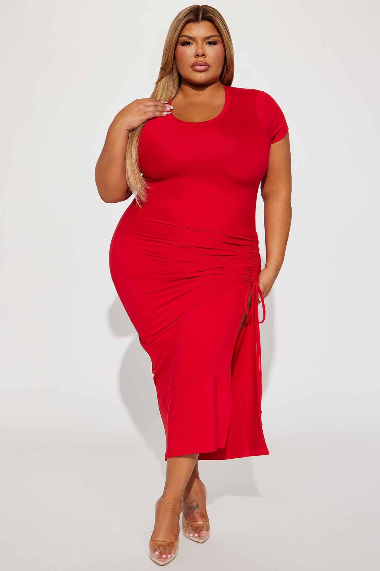 Dani Ruched Midi Dress - Red Product Image