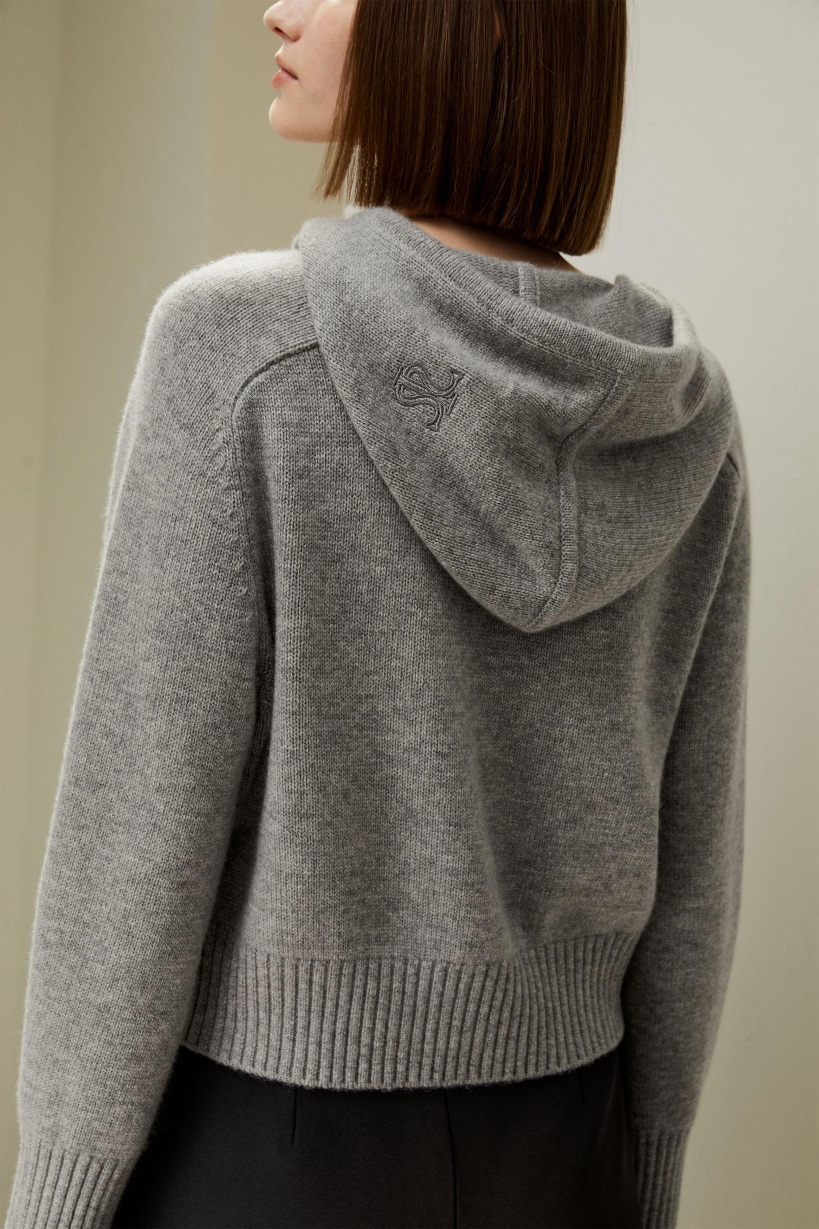 Short Zip-Up Wool Cashmere Hoodie Product Image