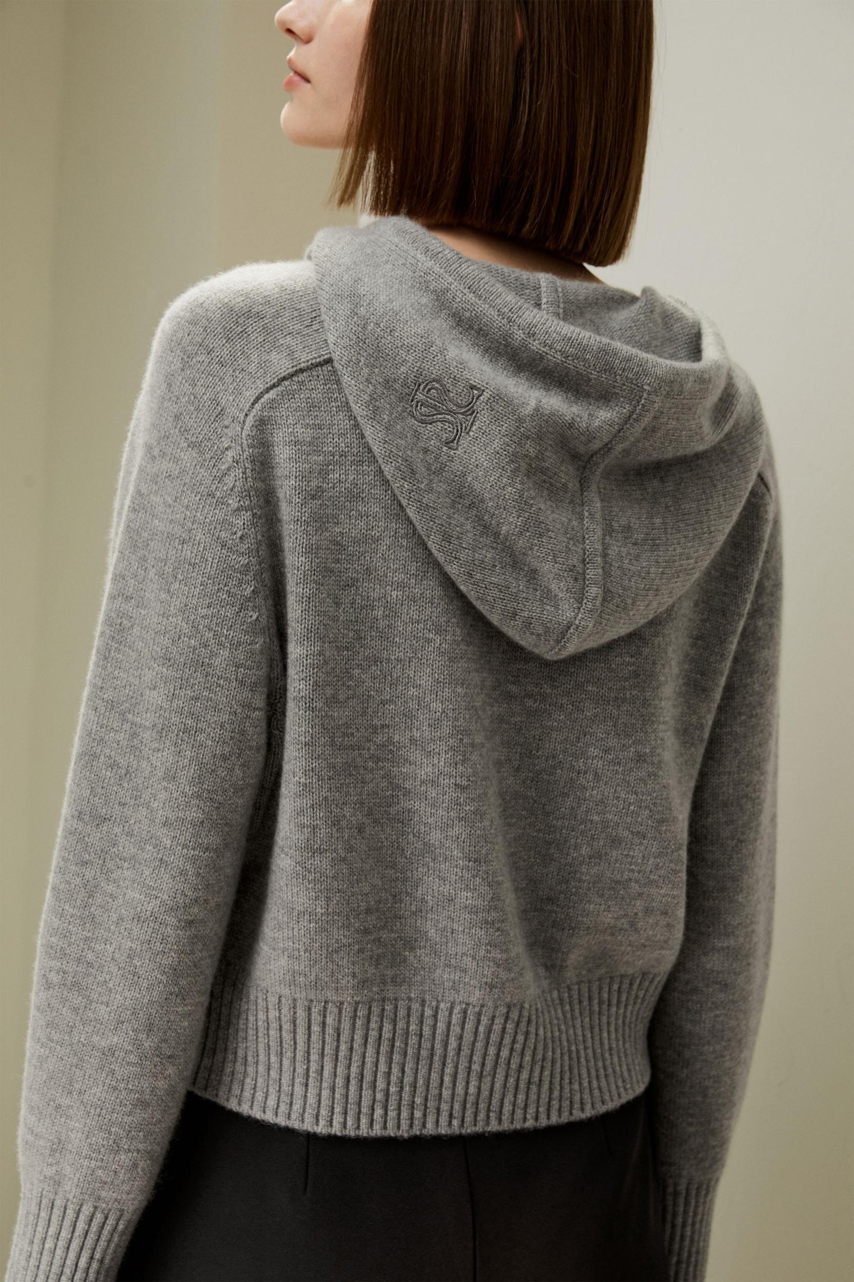 Short Zip-Up Wool Cashmere Hoodie Product Image