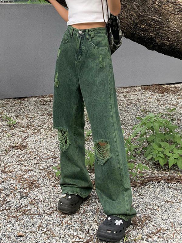 Green Wash Knee Ripped Jeans Product Image