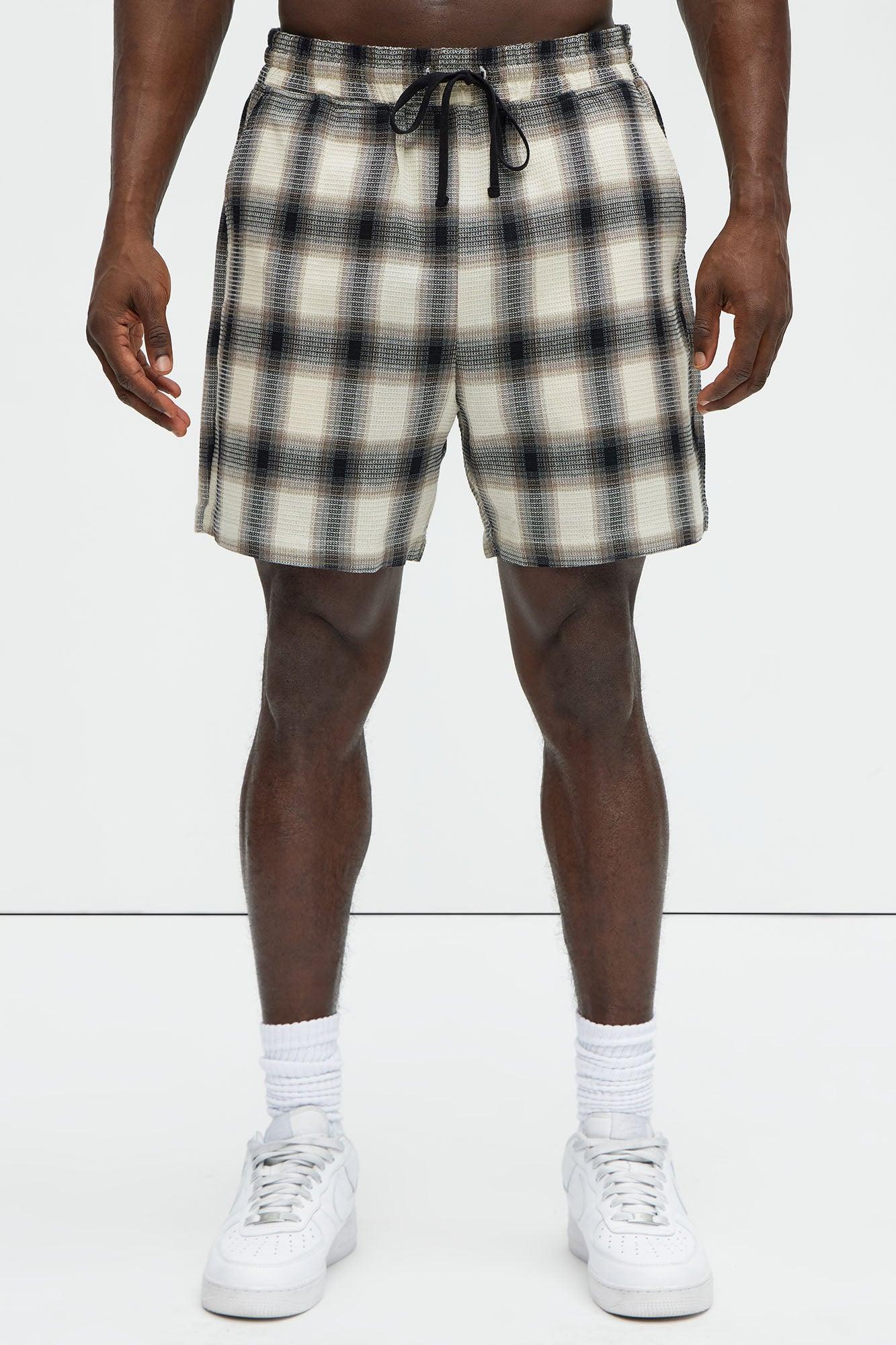 Plaid Waffle Texture Shorts - Black/combo Product Image