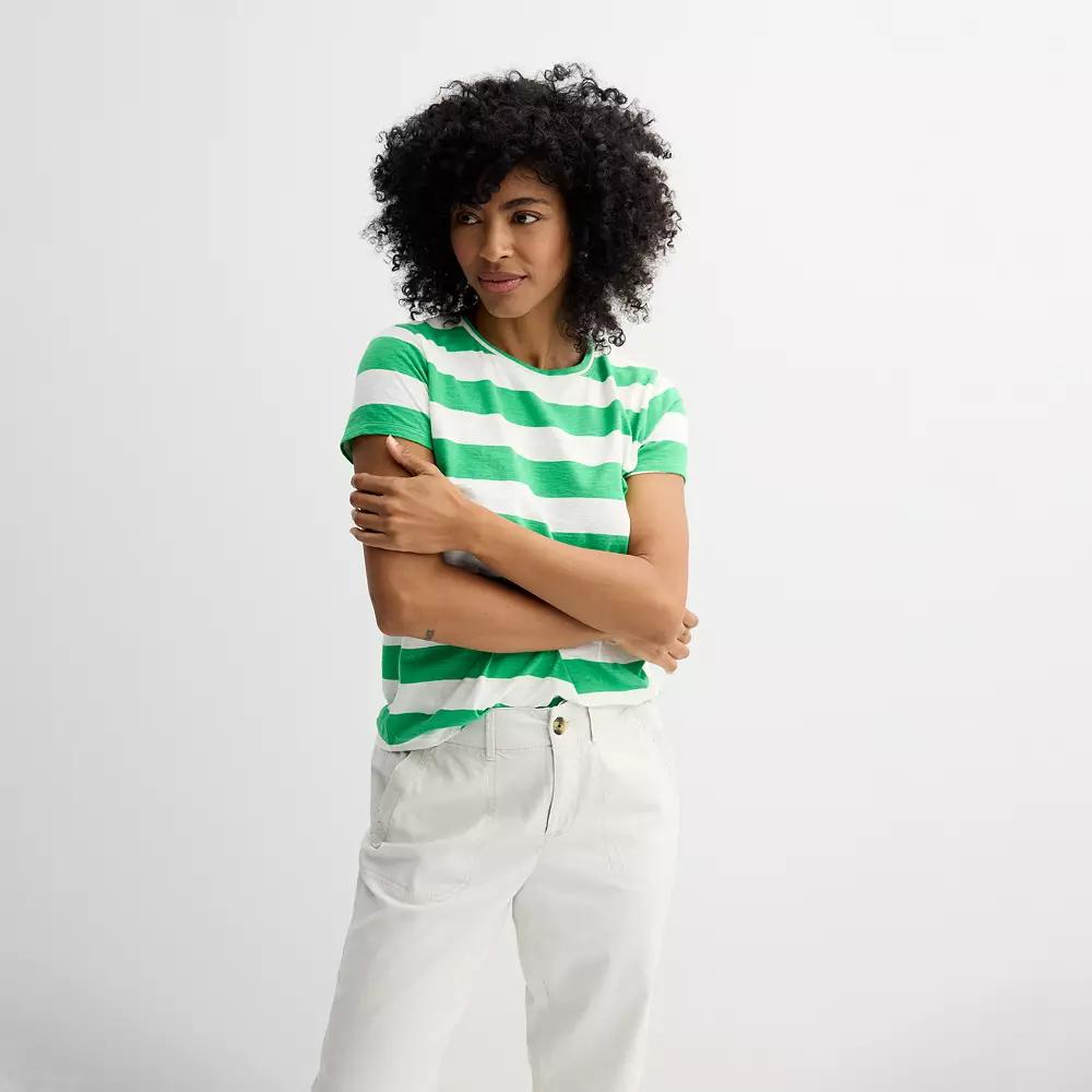 Women's Sonoma Goods For Life® Short-Sleeve Crew Tee, Size: Large, Green White Stripe Product Image