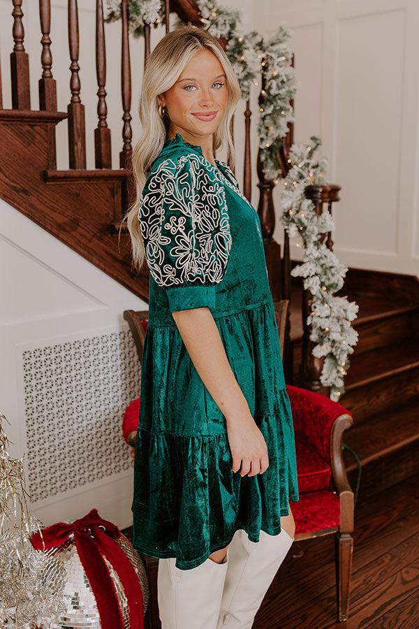 Charmed Moments Velvet Mini Dress in Hunter Green Product Image