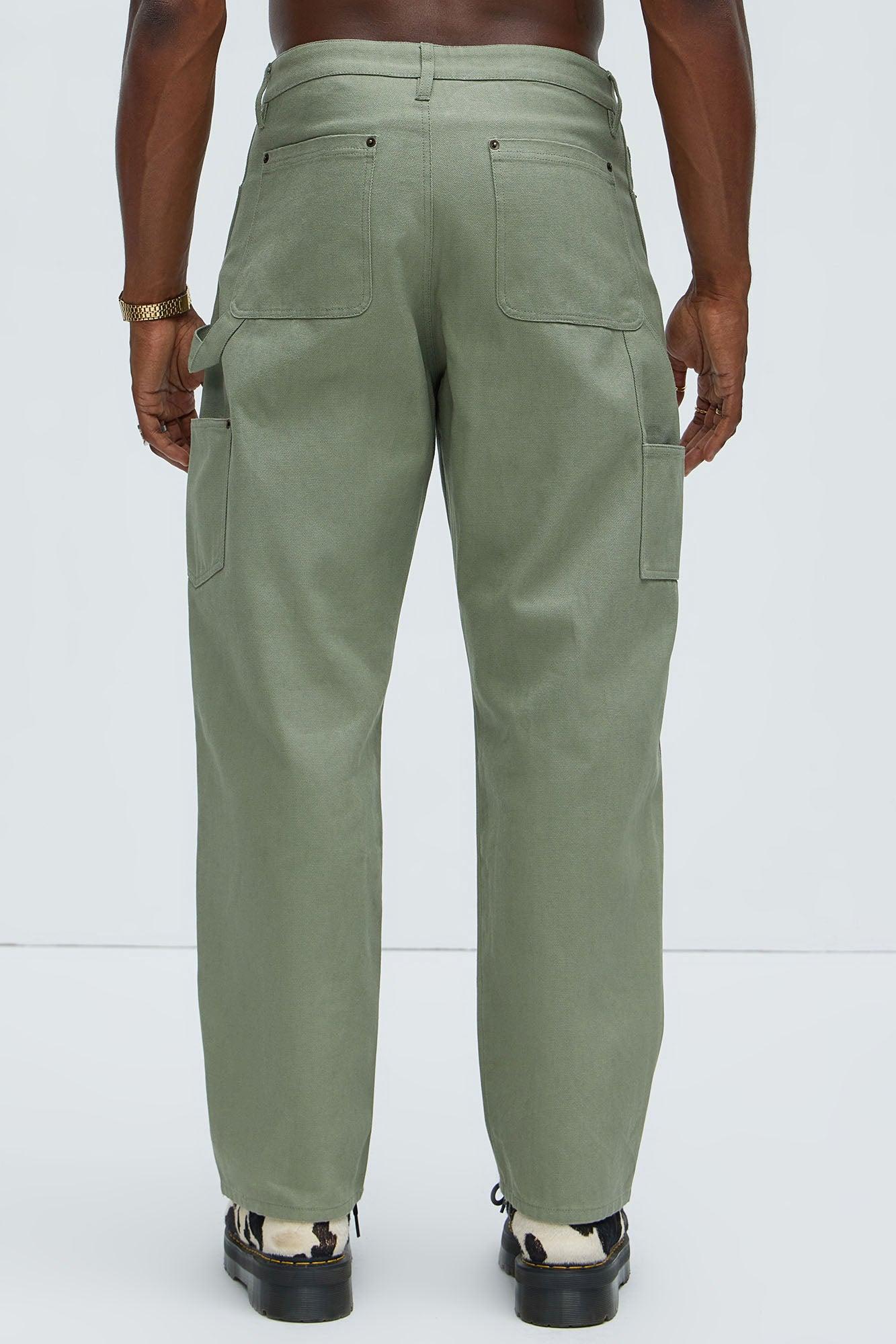 Alexander Double Knee Straight Utility Canvas Pants - Olive Product Image