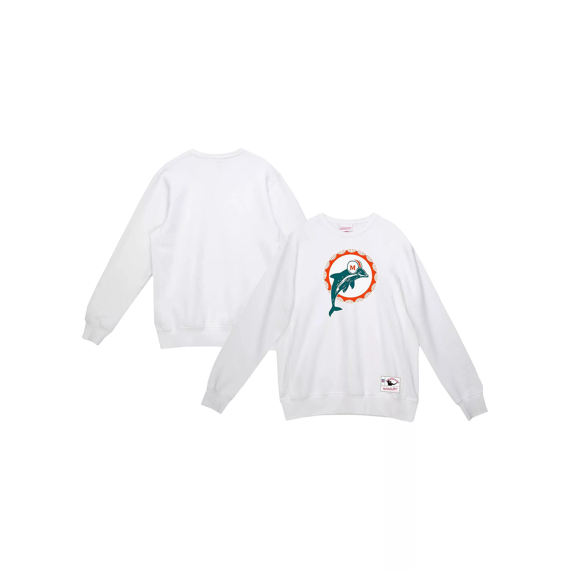 Men's Mitchell & Ness White Miami Dolphins Basic Fleece Pullover Sweatshirt,  Product Image
